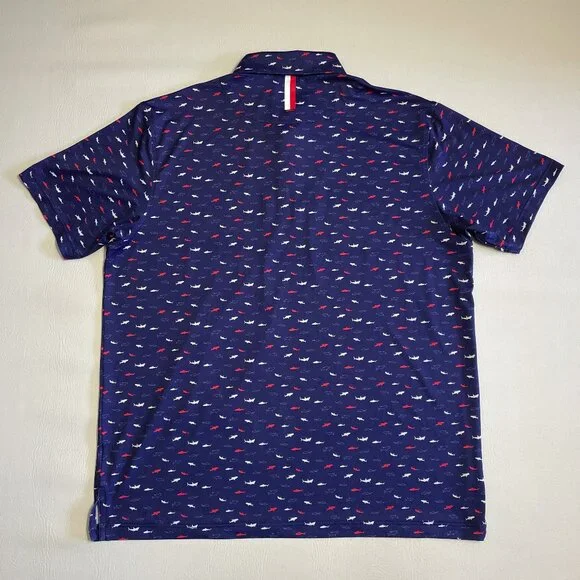 Rhoback Golf Polo Shirt Men's XL All Over Shark Print Navy Blue AOP Performance - Picture 4 of 11